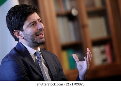 Rome, Italy - August 26, 2020: Roberto Speranza, Italy's Health Minister, Speaks During An Interview In Rome.