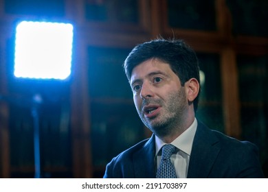 Rome, Italy - August 26, 2020: Roberto Speranza, Italy's Health Minister, Speaks During An Interview In Rome.