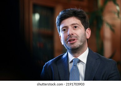 Rome, Italy - August 26, 2020: Roberto Speranza, Italy's Health Minister, Speaks During An Interview In Rome.