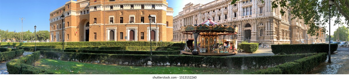 Rome, Italy. August 27 2019. Musical Roundabout In Rome.  Panorama.