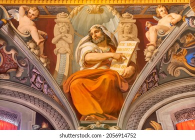 ROME, ITALY - AUGUST 28, 2021: The fresco of prophet Isaiah 
in church San Girolamo dei Croati by  Pietro Gagliardi (1847-1852).