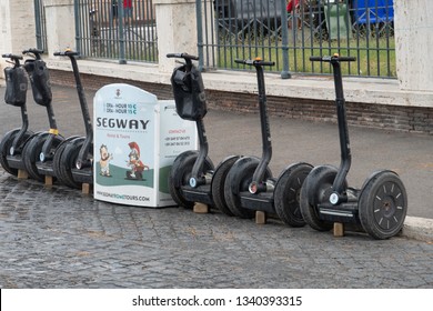 Rome, Italy - August 3, 2018: Row Of Segway. The Segway PT Is A Two-wheeled, Self-balancing Scooter