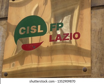 Rome, Italy - August 3, 2018: Signage Of The Italian Confederation Of Workers' Trade Unions, Cisl FP (Funzione Pubblica, Public Function)