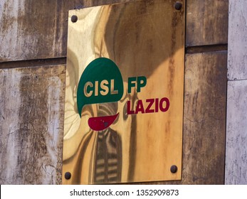 Rome, Italy - August 3, 2018: Signage Of The Italian Confederation Of Workers' Trade Unions, Cisl FP (Funzione Pubblica, Public Function)