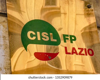 Rome, Italy - August 3, 2018: Signage Of The Italian Confederation Of Workers' Trade Unions, Cisl FP (Funzione Pubblica, Public Function)