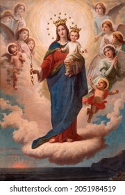 ROME, ITALY - AUGUST 31, 2021: The  Mary help of christians - in the church Chiesa del Sacro Cuore di Gesu by Giuseppe Rollini (1832).