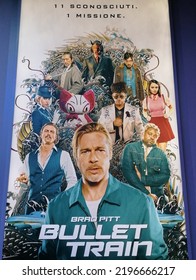 Rome, Italy - August 31, 2022, Light Poster Of Bullet Train, 2022 US Film Directed By David Leitch, Starring Brad Pitt In The Role Of Ladybug.