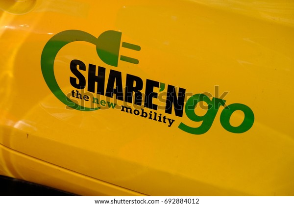 Rome, Italy - August 6, 2017: Share\'ngo logo.\
SHARE\'NGO is an Italian platform for the development of electric\
and sustainable mobility offering car sharing services free\
floating profiled rates