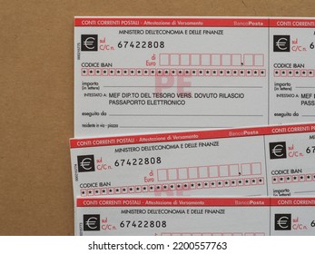 ROME, ITALY - CIRCA AUGUST 2022: Postal Money Order For Italian Electronic Passport