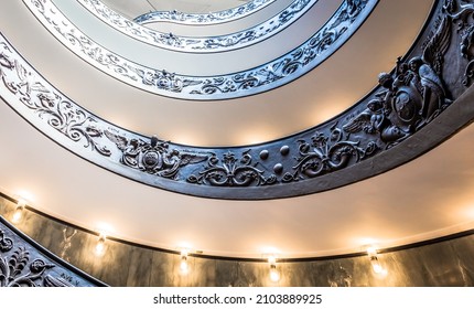 ROME, ITALY - CIRCA SEPTEMBER 2020: the famous spiral staircase with double helix made by Giuseppe Momo in 1932. Vatican Museum.