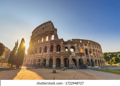 Rome Italy, city skyline sunrise at Rome Colosseum empty nobody