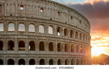 Rome, Italy. The Colosseum or Coliseum at sunset. The Flavian Amphitheatre (Amphitheatrum Flavium or Colosseo),