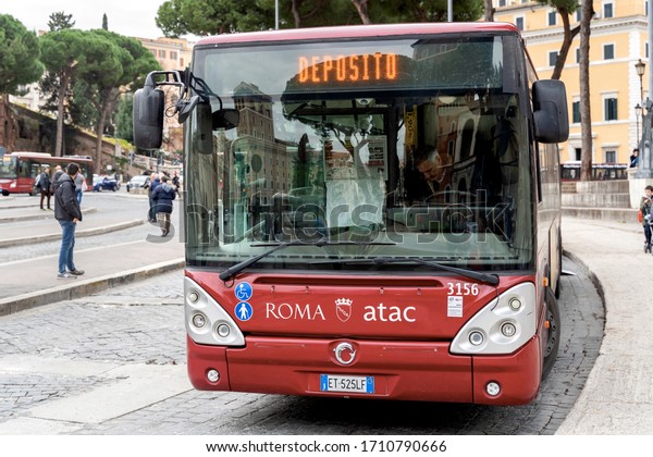 Rome, Italy - December 16, 2019: Atac logo\
on bus. Tramways Company and Coach of Municipality of Rome (Atac)\
is the company that provides public transport in Rome and its\
surrounding\
municipalities