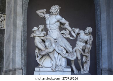 ROME, ITALY - DECEMBER 19, 2011: Hellenistic marble statue Laocoon and His Sons displayed in the Museo Pio Clementino of the Vatican Museums in Rome, Italy.