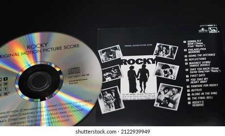 Rome, Italy - December 24, 2021, Detail Of The Cover And Of The Cd Rocky (Original Motion Picture Score) Studio Album By American Composer Bill Conti.