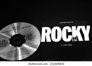 Rome, Italy - December 24, 2021, Detail Of The Cover And Of The Cd Rocky (Original Motion Picture Score) Studio Album By American Composer Bill Conti.