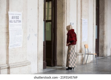 Rome, Italy - December 4 2016: Voters Wait In Line To Cast Their Ballot Outside A Polling Station During Italian General Election In Rome.