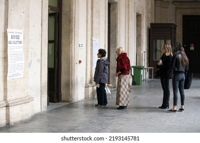 Rome, Italy - December 4 2016: Voters Wait In Line To Cast Their Ballot Outside A Polling Station During Italian General Election In Rome.