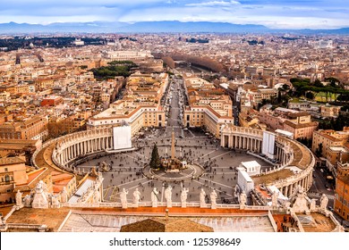 Rome, Italy. Famous Saint Peter's Square in Vatican and aerial view of the city.
