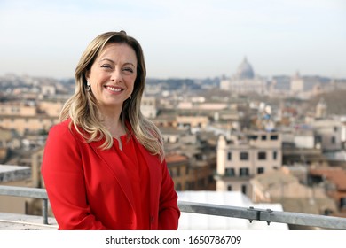 Rome, Italy - February 03, 2020: Giorgia Meloni, Leader Of The Brothers Of Italy Party, Poses For A Portrait In Rome. 

