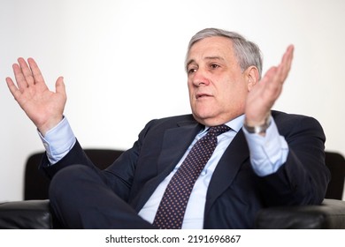 Rome, Italy - February 16, 2018: Antonio Tajani, President Of The European Parliament, During An Interview In Rome. 

