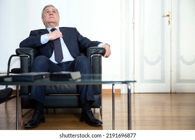 Rome, Italy - February 16, 2018: Antonio Tajani, President Of The European Parliament, During An Interview In Rome. 

