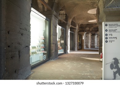 Rome, Italy - February 23, 2019: Souvenir Shops In The Coliseum Rome Italia