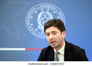 Rome, Italy - January 10, 2022: Roberto Speranza, Italy’s Health Minister, Speaks During A News Conference On A Vaccine Mandate.
