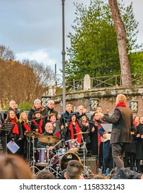 ROME, ITALY, JANUARY - 2018 - Small Orchestra Giving A Outdoor Free Concert At Rome City, Italy