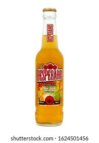 ROME, ITALY - JANUARY 23, 2020. Bottle of Desperados beer isolated on white background. Desperados is a tequila-flavoured pale lager beer produced by Heineken in the Karlovačko Brewery.