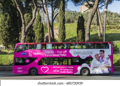 ROME, ITALY - JANUARY 29, 2017: Bus tour  on di San Gregorio street near Colloseum.