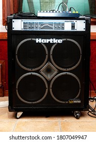 Rome, Italy, January 5 2010. Bass Amplifier Hartke In Music Studio Stage No People Front View