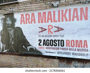 Rome, Italy - July 12, 2022, Detail Of The Advertising Sign For The Concert Of Ara Malikian, Lebanese Violinist.