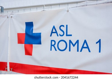 Rome, Italy - July 14, 2021: Emblem Of ASL Roma 1, Public Health Department In Rome, Lazio, Italy