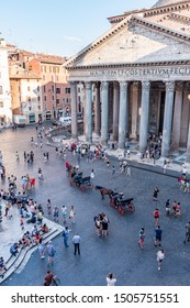 Rome, Italy - July 16, 2019: The Pantheon Is A Famous Monument Of Ancient Roman Culture, The Temple Of All The Gods