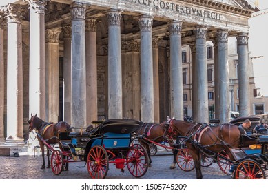 Rome, Italy - July 17, 2019: The Pantheon Is A Famous Monument Of Ancient Roman Culture, The Temple Of All The Gods