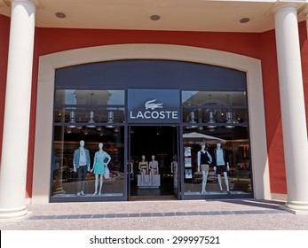 ROME, ITALY - JULY 26, 2015. Lacoste Store in Rome, Italy. Lacoste is a French clothing company that sells clothing, footwear, perfume, leather goods, watches, eyewear and famously polo shirts.