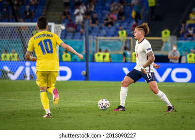 ROME, Italy - JULY 3, 2021: European Football Championship UEFA EURO 2020. Kalvin Phillips player in action during the football match between national team of the England vs Ukraine, Italy
