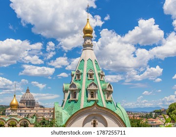 Rome, Italy - July 30th 2020 - Home Of The Vatican And Main Center Of Catholicism, Rome Displays Dozens Of Wonderful Churches. Here In Particular Santa Caterina Martire, A Russian Orthodox Church