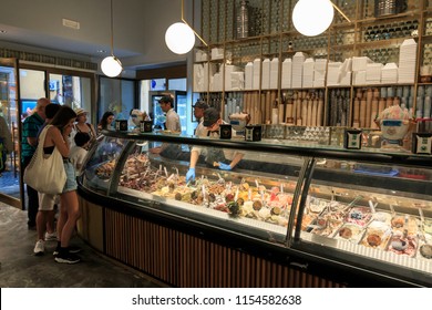 Rome, Italy - June 11, 2018: Gelateria "Della Palma" is a well-known café and pastry shop, and reportedly one the oldest ice cream parlor in Rome, Italy. 