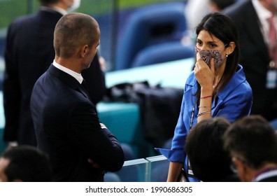 ROME, ITALY - June 11, 2021: 
UEFA President Aleksander Ceferin And The Mayor Of Rome Virginia Raggi Before The Match UEFA Euro 2021
Turkey V Italy At Olimpico Stadium.
