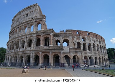 Rome, Italy - June 12 2020: Colosseum Ancient Gladiator Arena And Amphitheater, Famous Tourist Landmark And Heart Of Roman Empire