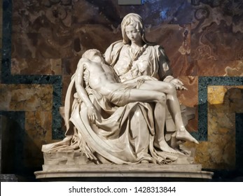 ROME, ITALY - JUNE 14 2019 - pieta statue michelangelo saint peter church Vatican city