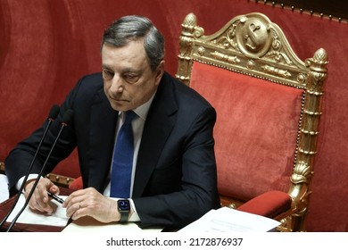 ROME, ITALY - JUNE 21, 2022: Mario Draghi, Italy's Prime Minister, Listens During A Debate At The Senate. 