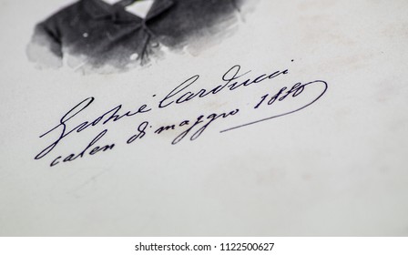 Rome, Italy - June 27 2018, Print Of The Signature Of The Poet Giosuè Carducci.