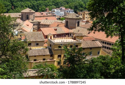 ROME, ITALY - JUNE 3, 2019: Rooftops of traditional Roman houses, Rome, Italy.