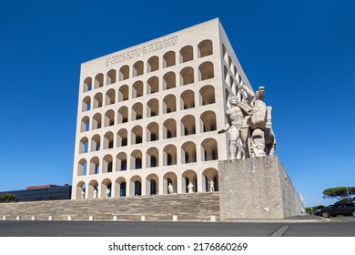 Rome, Italy - June 8, 2022: The Palace Of The Italian Civilization (Palazzo Della Civiltà Italiana), Also Known As Square Colosseum, Is One Of The Symbols Of EUR District.