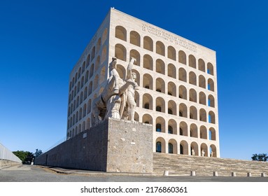 Rome, Italy - June 8, 2022: The Palace Of The Italian Civilization (Palazzo Della Civiltà Italiana), Also Known As Square Colosseum, Is One Of The Symbols Of EUR District.