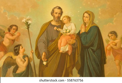ROME, ITALY - MARCH 10, 2016: The painting of Holy Family in church Basilica di Santa Maria Ausiliatrice by unknown artist of 20. cent.