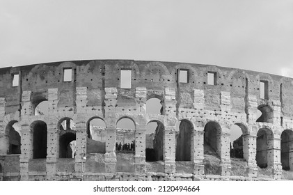 Rome. Italy. March 10, 2019. The Building Of The Ancient Ancient Arena Of The Roman Empire Colosseum. Part Of The Ancient Archaeological Ruins.